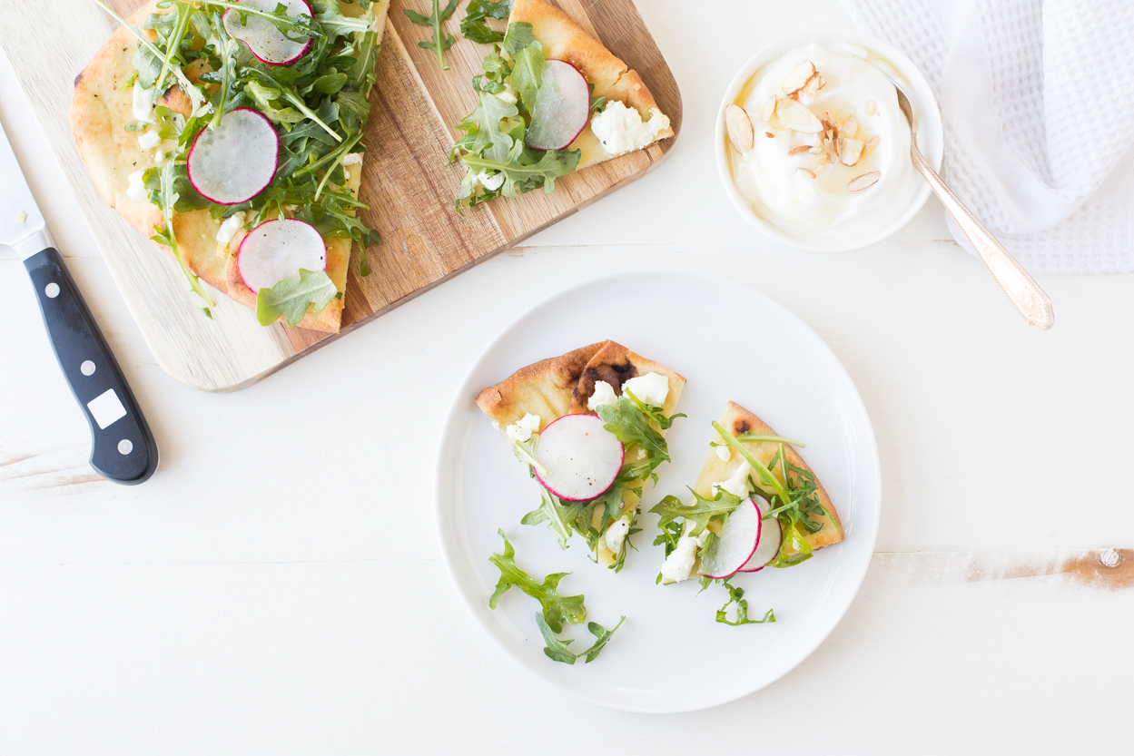 Radish, Arugula, and Goat Cheese Flatbread | Cook Smarts