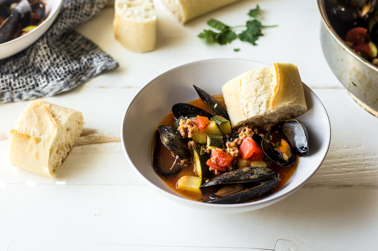 Cajun Mussels with Sausage and Zucchini Cook Smarts