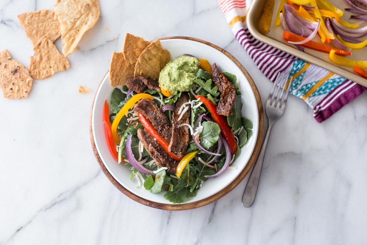 Sheet Pan Steak Fajita Salad with Baby Kale | Cook Smarts