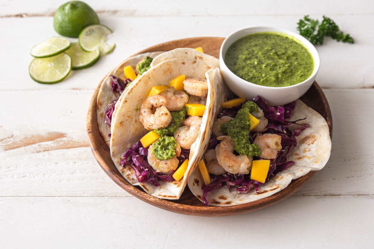 Shrimp Tacos with Asian Chimichurri | Cook Smarts