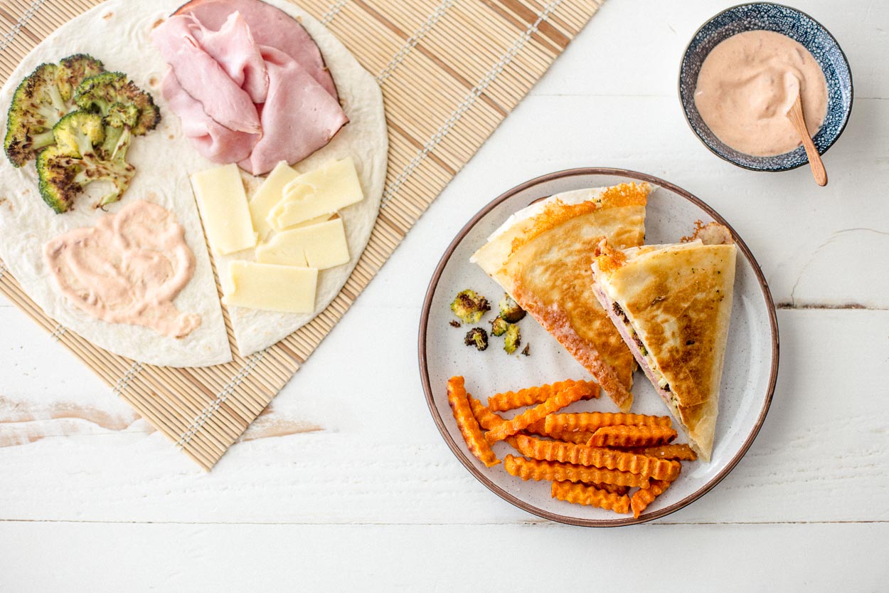 Warm Ham, Broccoli, and Cheddar Tortilla Wrap | Cook Smarts