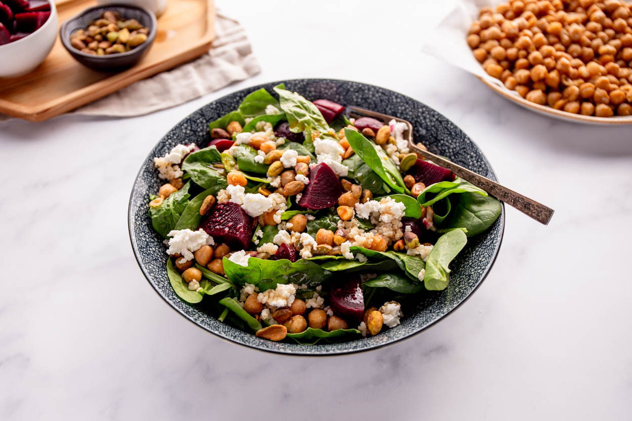 Spinach Salad with Beets, Chickpeas, and Goat Cheese | Cook Smarts
