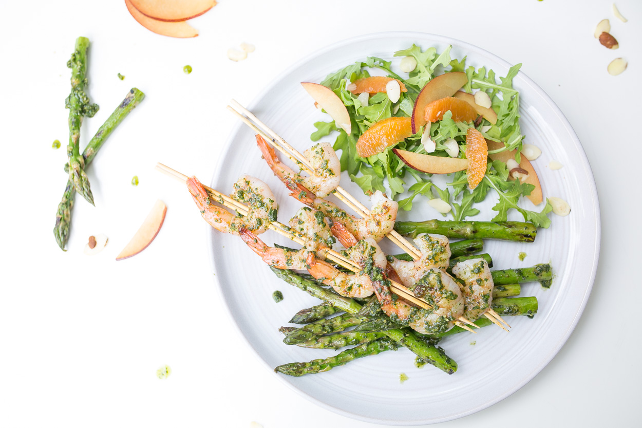 Pesto Grilled Shrimp & Asparagus | Cook Smarts