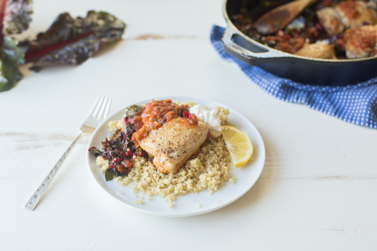 Skillet Chicken with Salsa and Chard | Cook Smarts